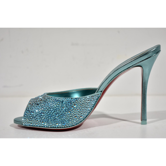 Christian Louboutin Me Dolly Strass 100 Blue Backless Sandal Mule Heel Pump 40 - Picture 9 of 12